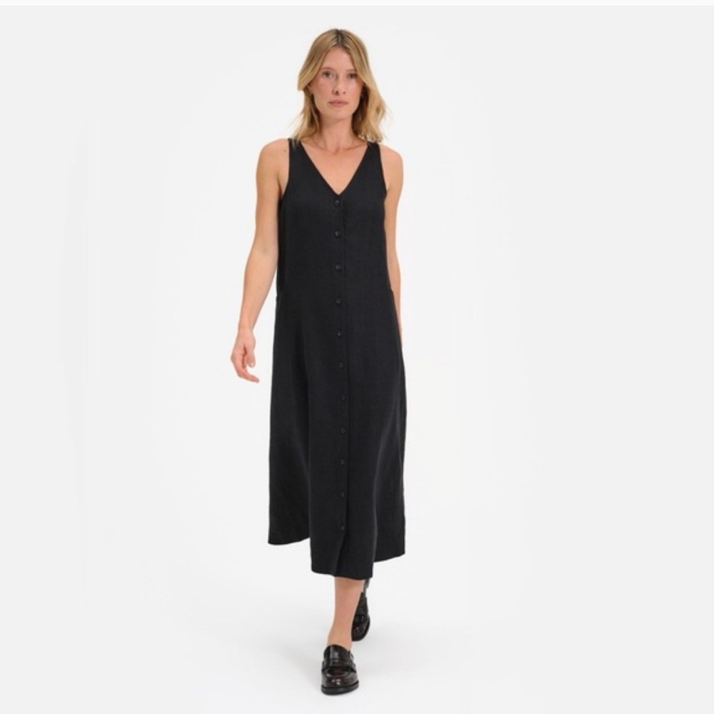 NWT Mate the Label Organic Linen Black Pocket Midi Dress